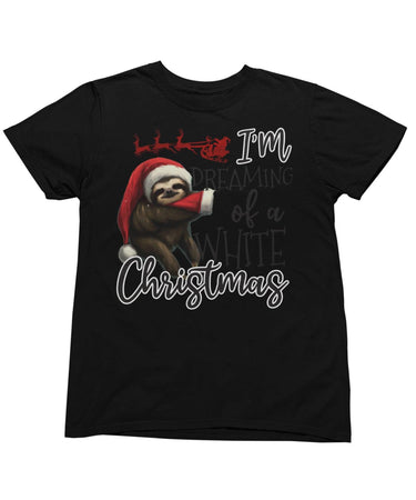 Sloth Dreaming Of A White Christmas Unisex Mens T-Shirt 8Ball
